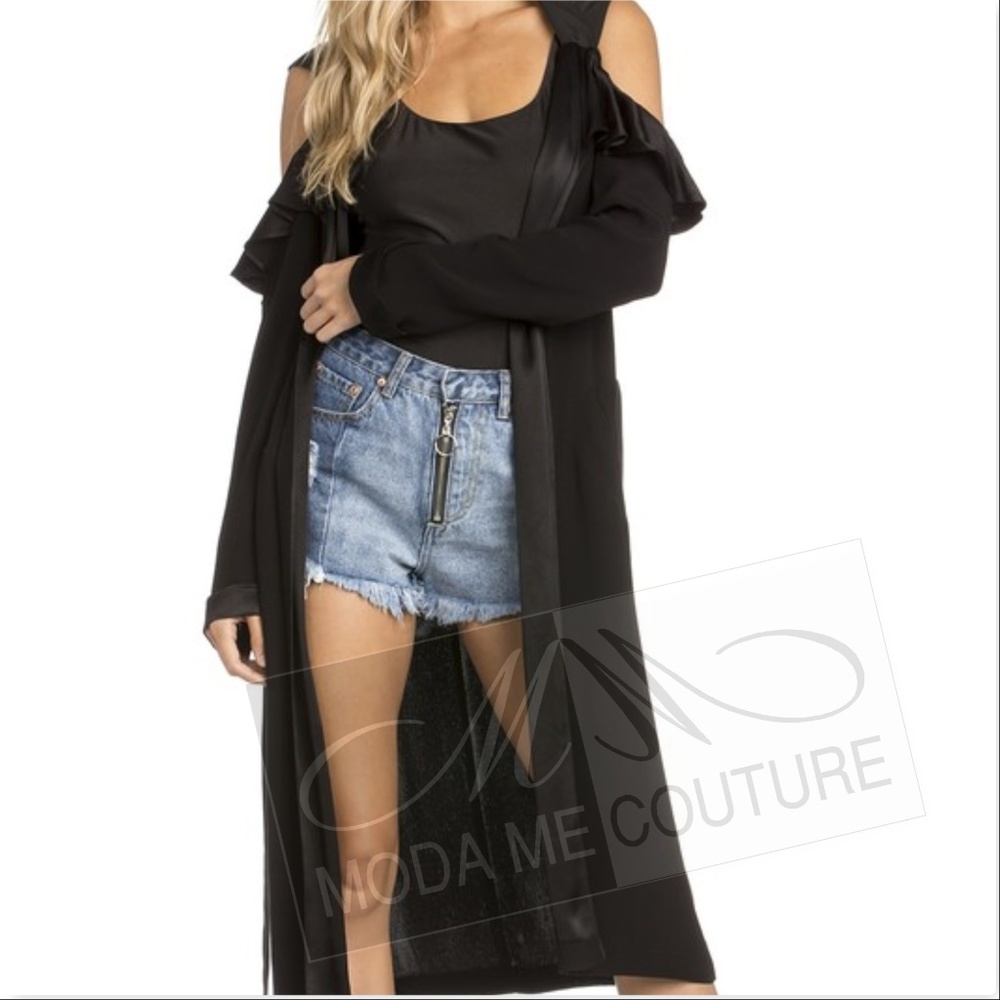 COLD SHOULDER CARDIGAN BLACK - Picture 3 of 4